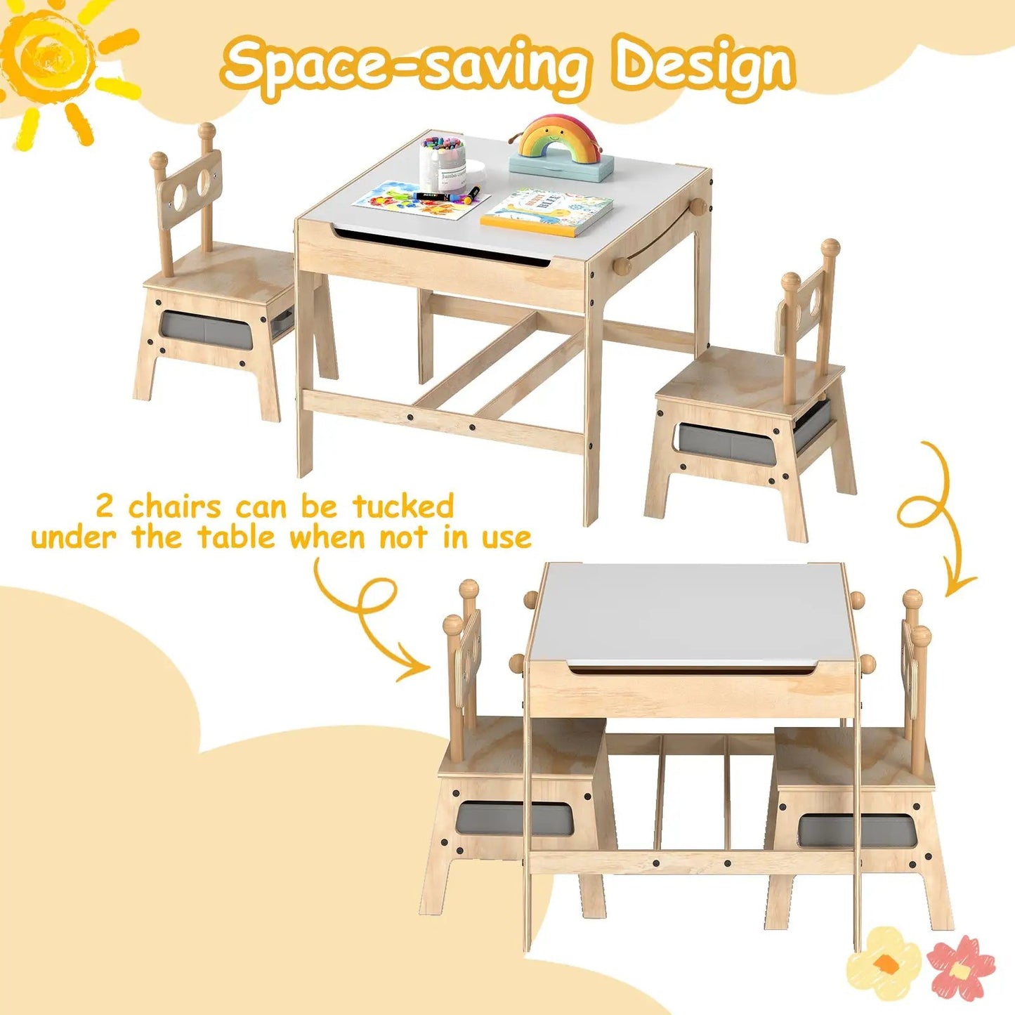 Kids Table and Chair Set Reversible Whiteboard