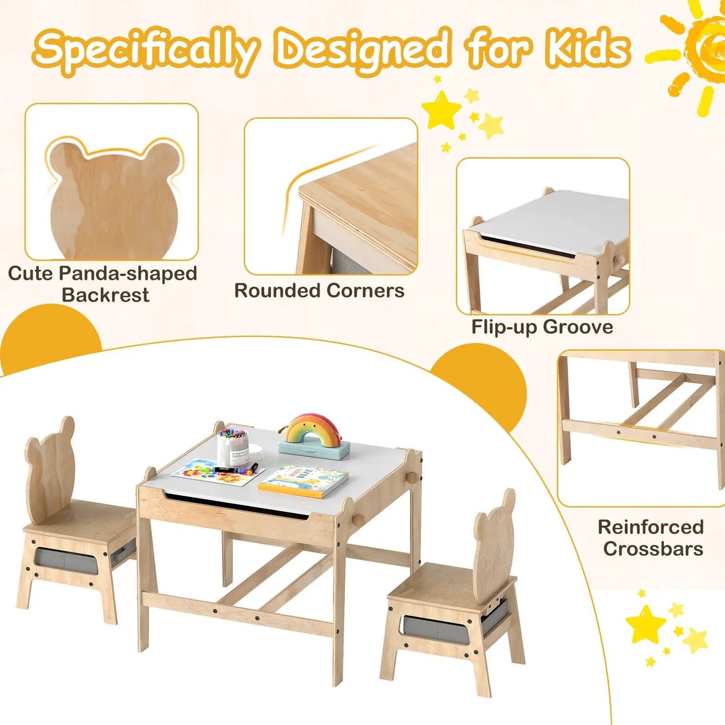 Kids Table and Chair Set Reversible Whiteboard