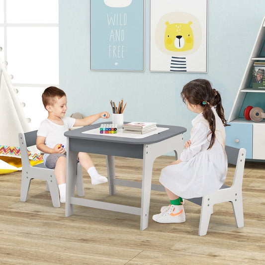 Kid's Table and Chairs Set with Double-sized Tabletop-Gray - Tampa Home & Garden Store