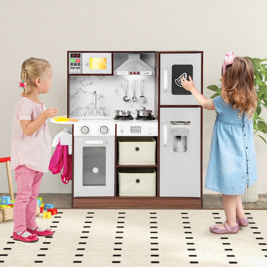 Kids Modern Toy Kitchen Playset with Attractive Lights and Sounds-Coffee - Tampa Home & Garden Store