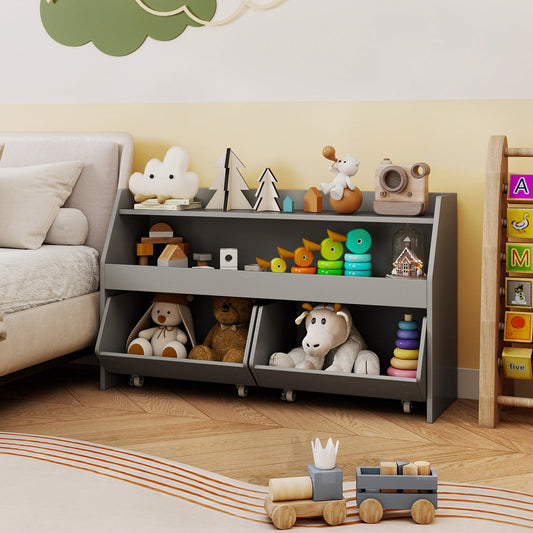 Kids Toy Storage Organizer Wooden Bookcase with 2 Movable Drawers - Tampa Home & Garden Store