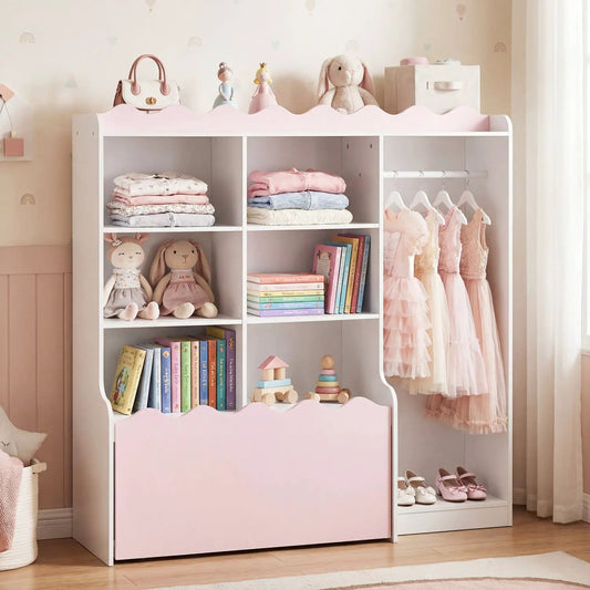 Kids Toy Storage Organizer With Clothing Rack