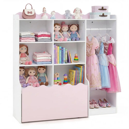 Kids Toy Storage Organizer With Clothing Rack