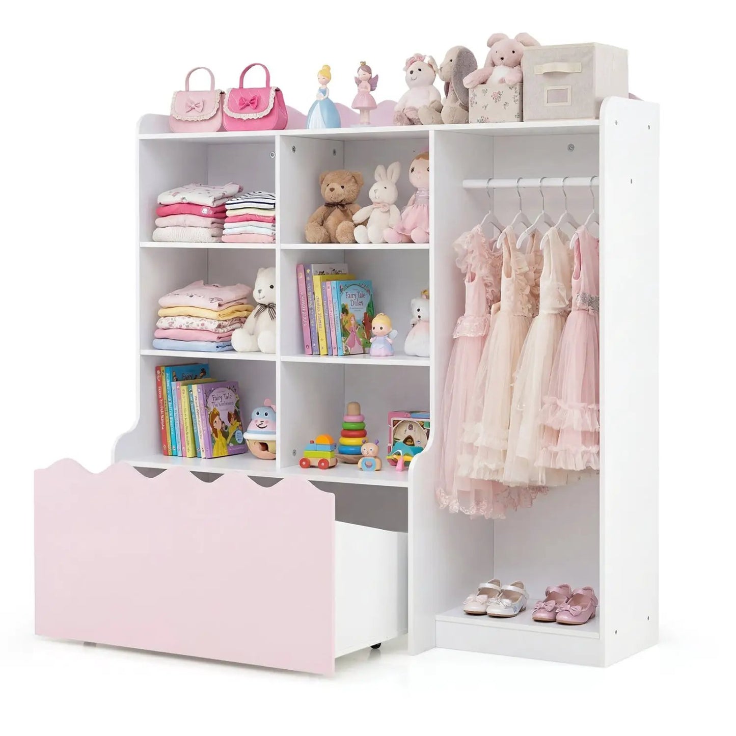 Kids Toy Storage Organizer With Clothing Rack
