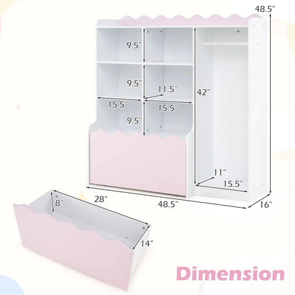 Kids Toy Storage Organizer With Clothing Rack
