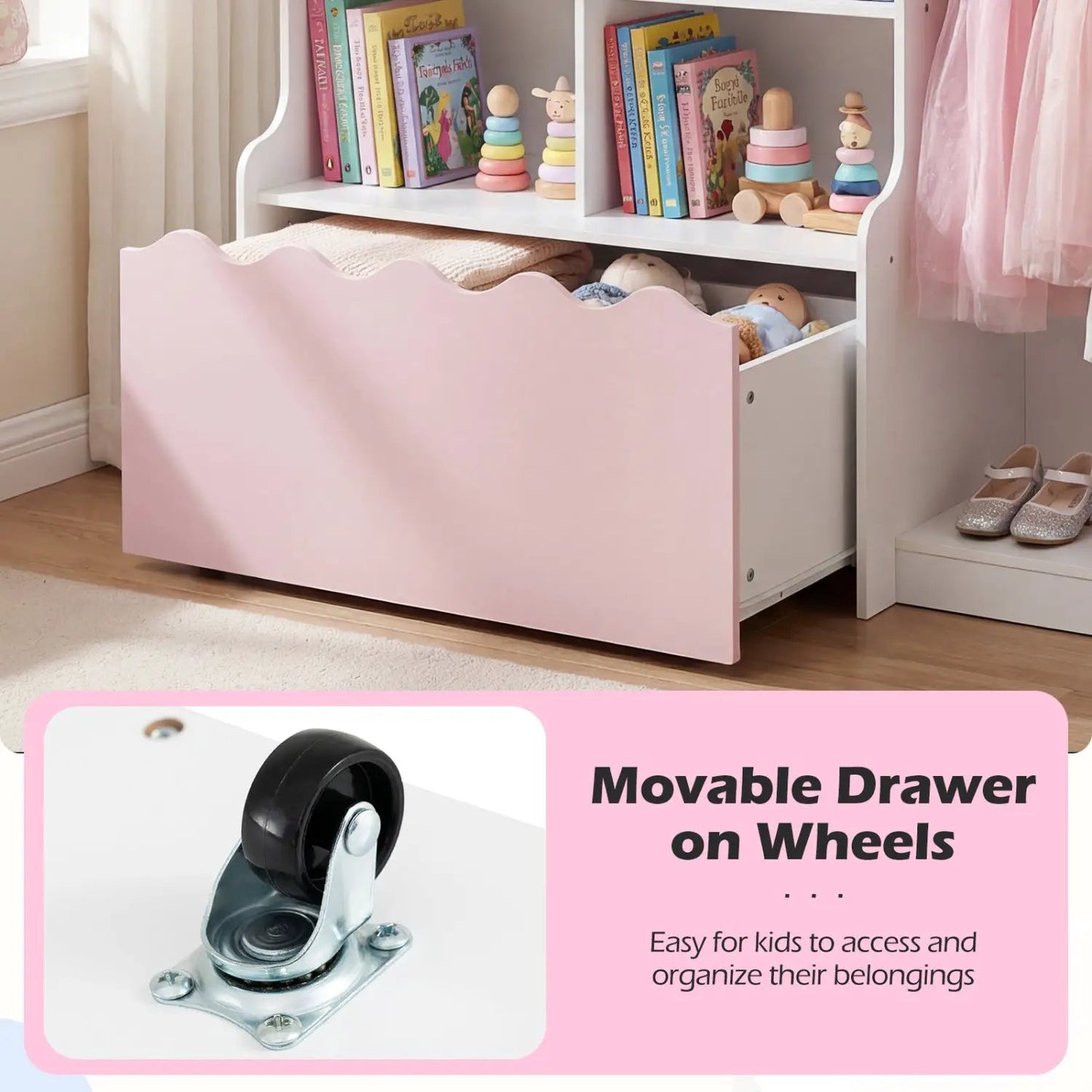 Kids Toy Storage Organizer With Clothing Rack