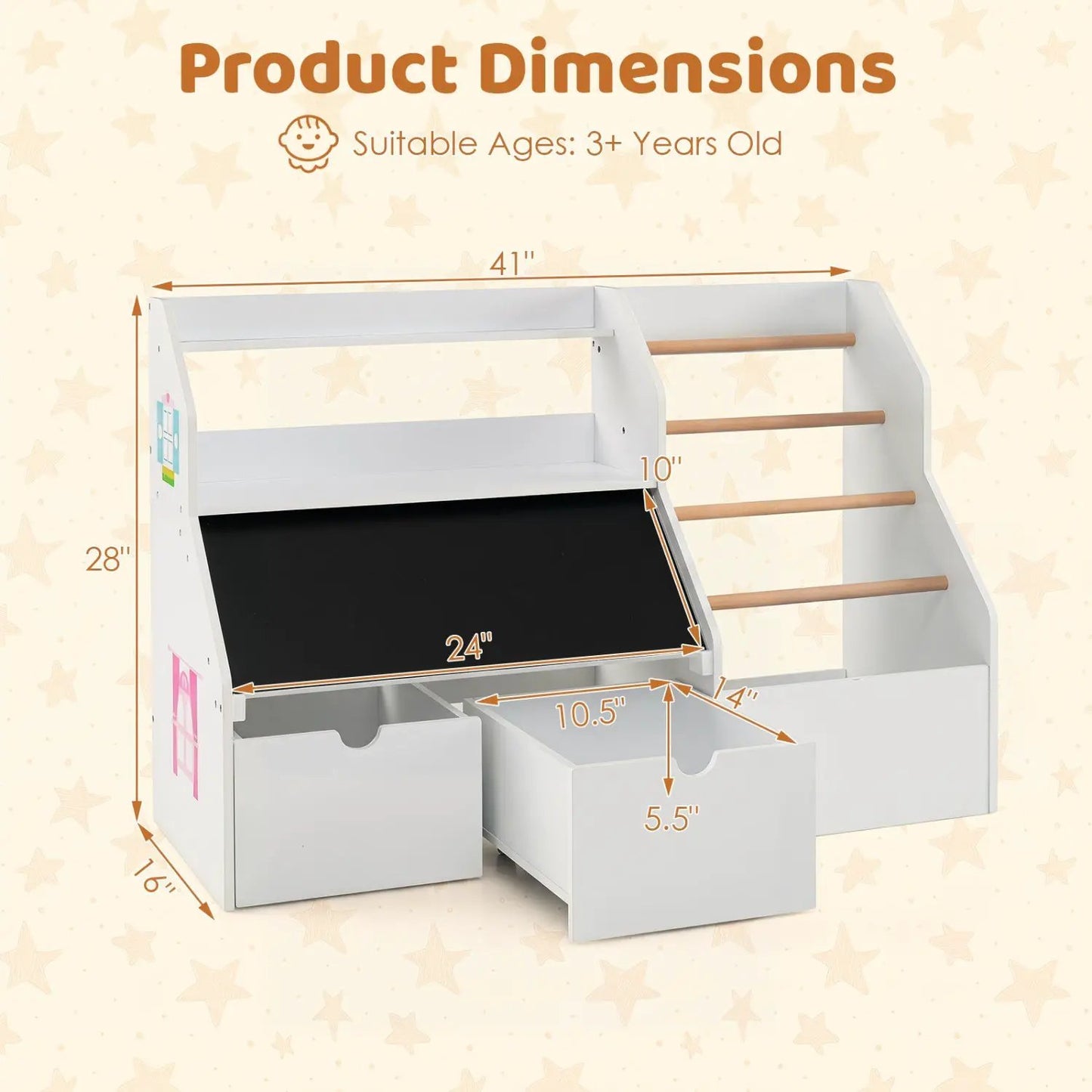 Kids Toy Storage Organizer Flip Up Blackboard