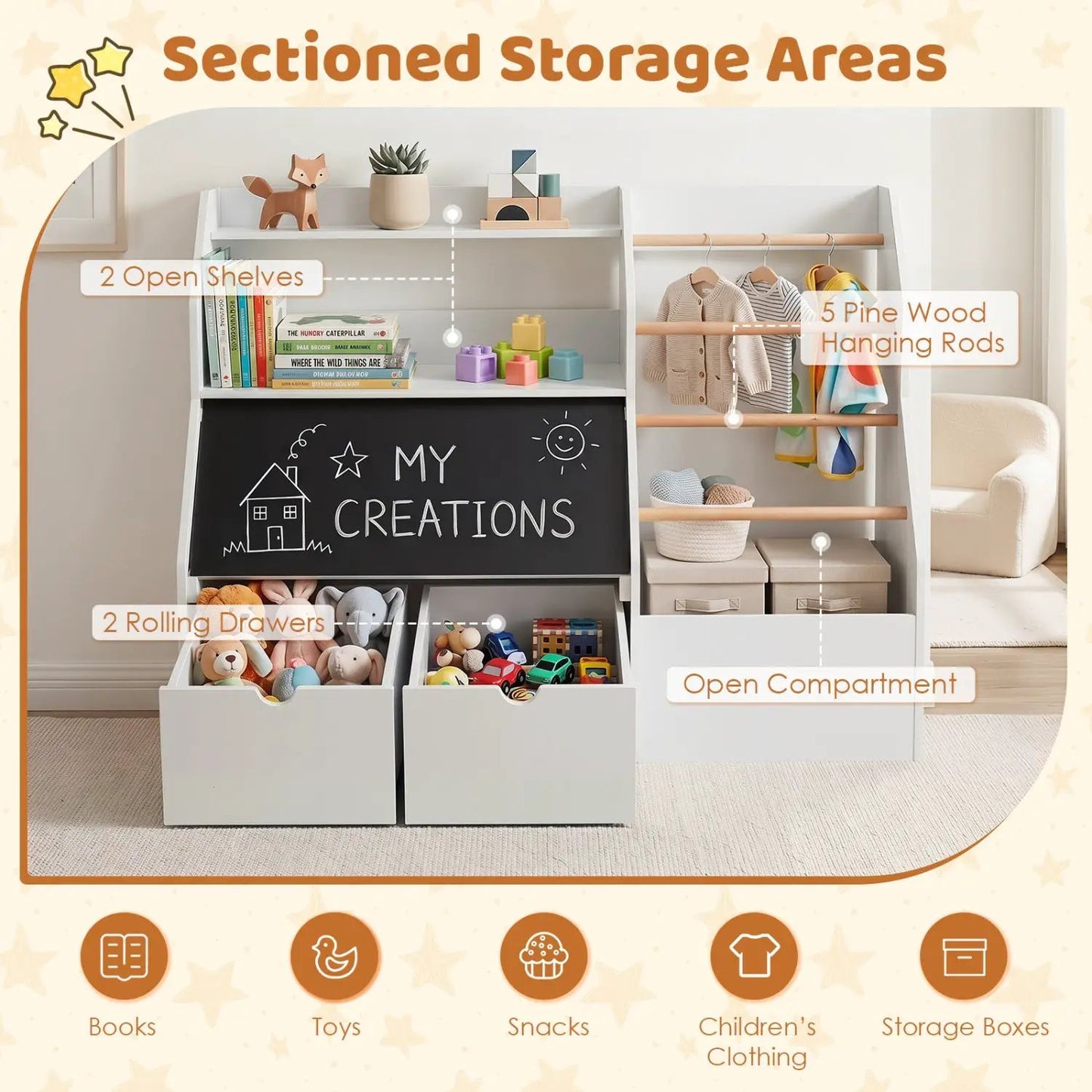 Kids Toy Storage Organizer Flip Up Blackboard