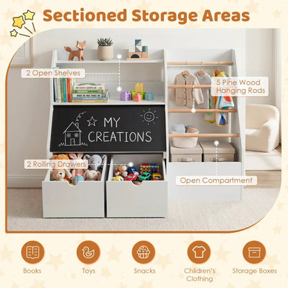 Kids Toy Storage Organizer Flip Up Blackboard