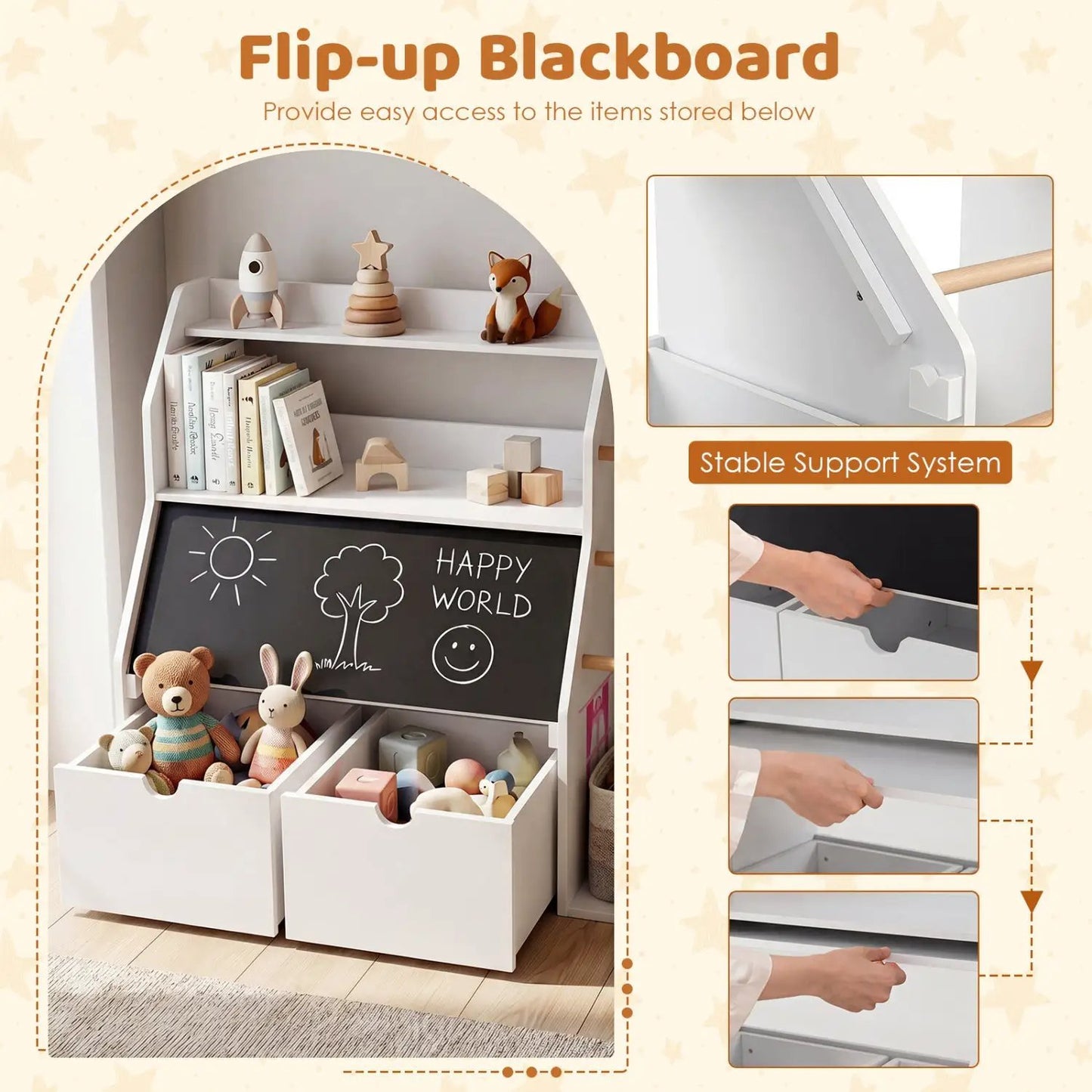 Kids Toy Storage Organizer Flip Up Blackboard