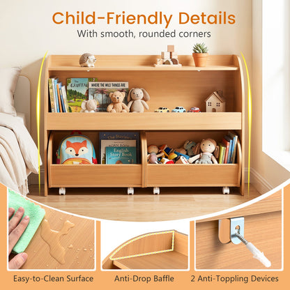 Kids Storage Organizer with Rolling Drawers & Bookshelf in natural wood by DirectDeals on Tampa Home & Garden Store