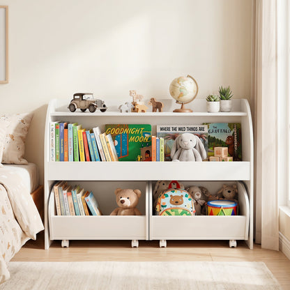 Kids Storage Organizer with Rolling Drawers & Bookshelf in white on Tampa Home & Garden Store
