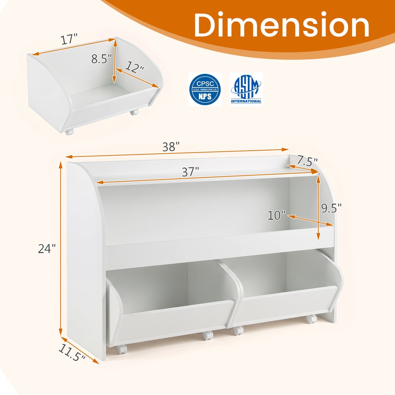 Kids Storage Organizer with Rolling Drawers & Bookshelf white finish casters DirectDeals on Tampa Home & Garden Store