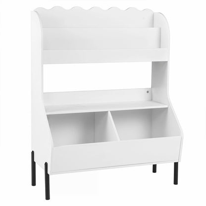 Kids toy storage organizer in white with bookshelf-style upper shelves and lower cubbies on Tampa Home & Garden Store