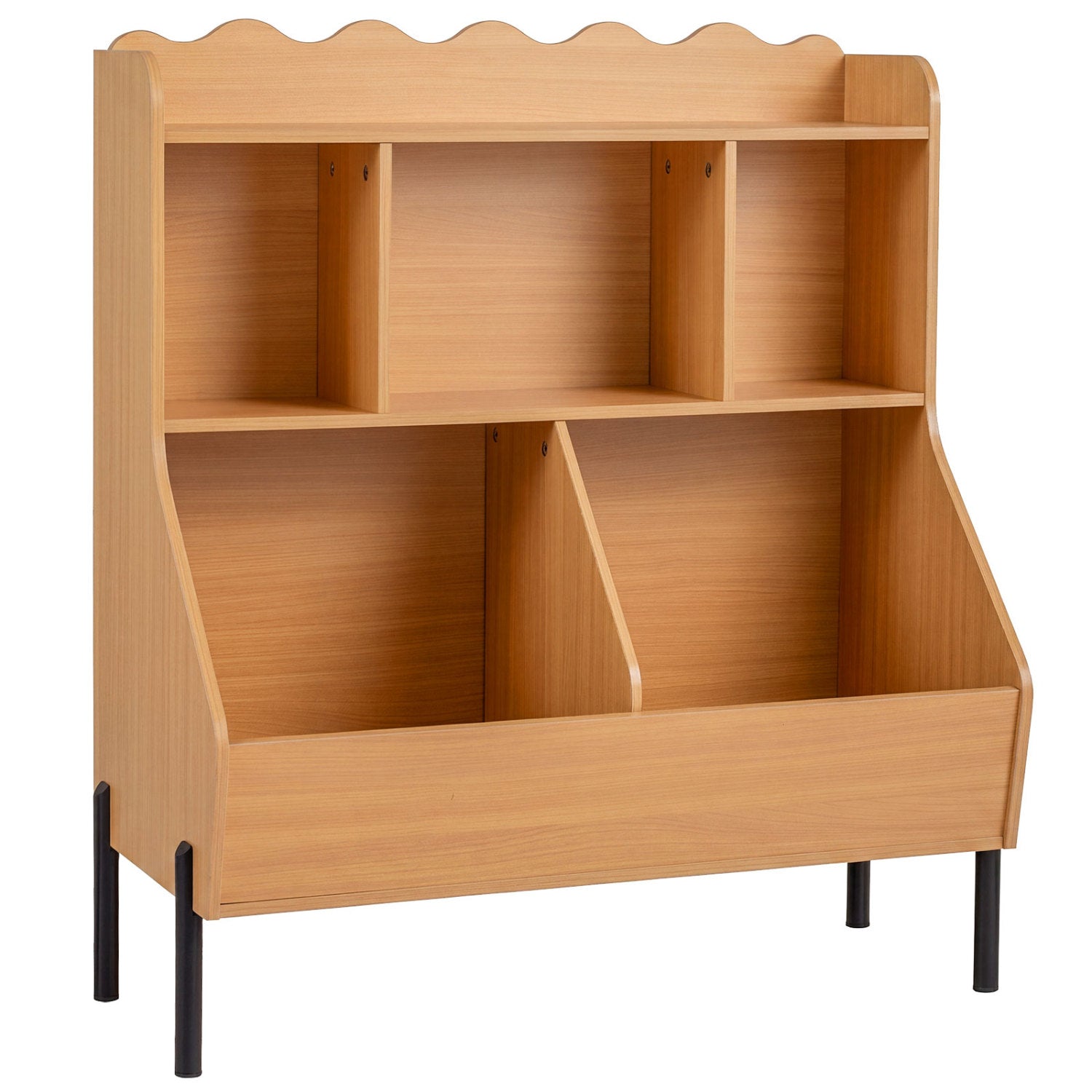 Kids Toy Storage Organizer with 5 Cubes and Bookshelf in natural wood by DirectDeals on Tampa Home & Garden Store