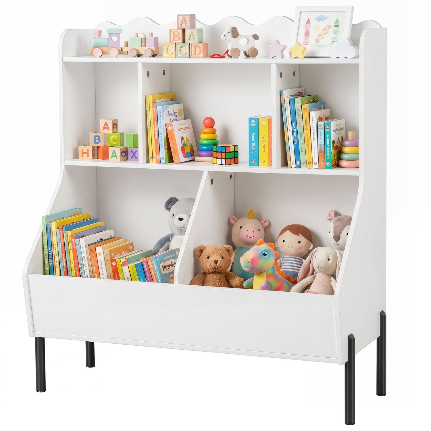 Kids Toy Storage Organizer with 5 Cubes and Bookshelf, white finish, DirectDeals on Tampa Home & Garden Store