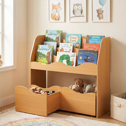 Kids Storage Organizer with Drawers and Bookshelf