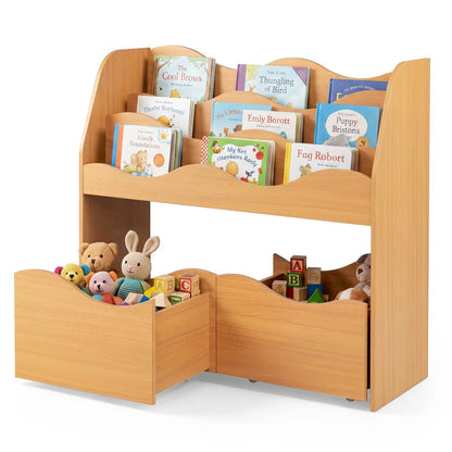 Kids Storage Organizer with Drawers and Bookshelf