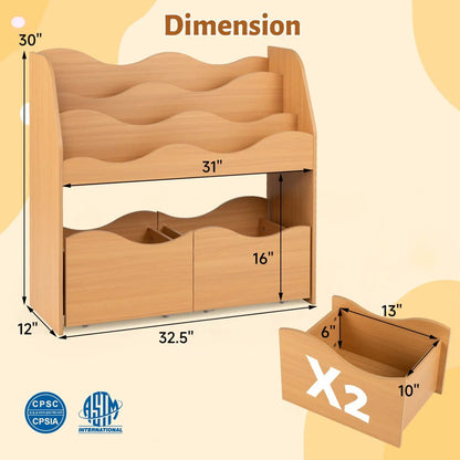 Kids Storage Organizer with Drawers and Bookshelf
