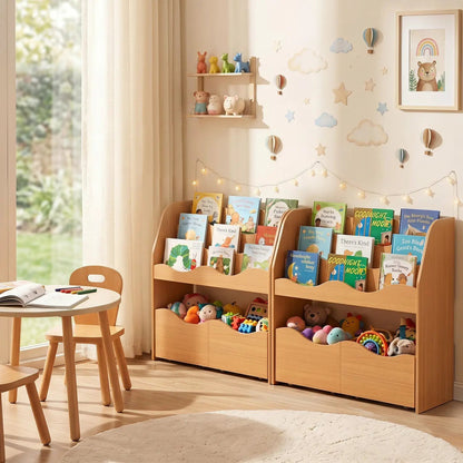 Kids Storage Organizer with Drawers and Bookshelf