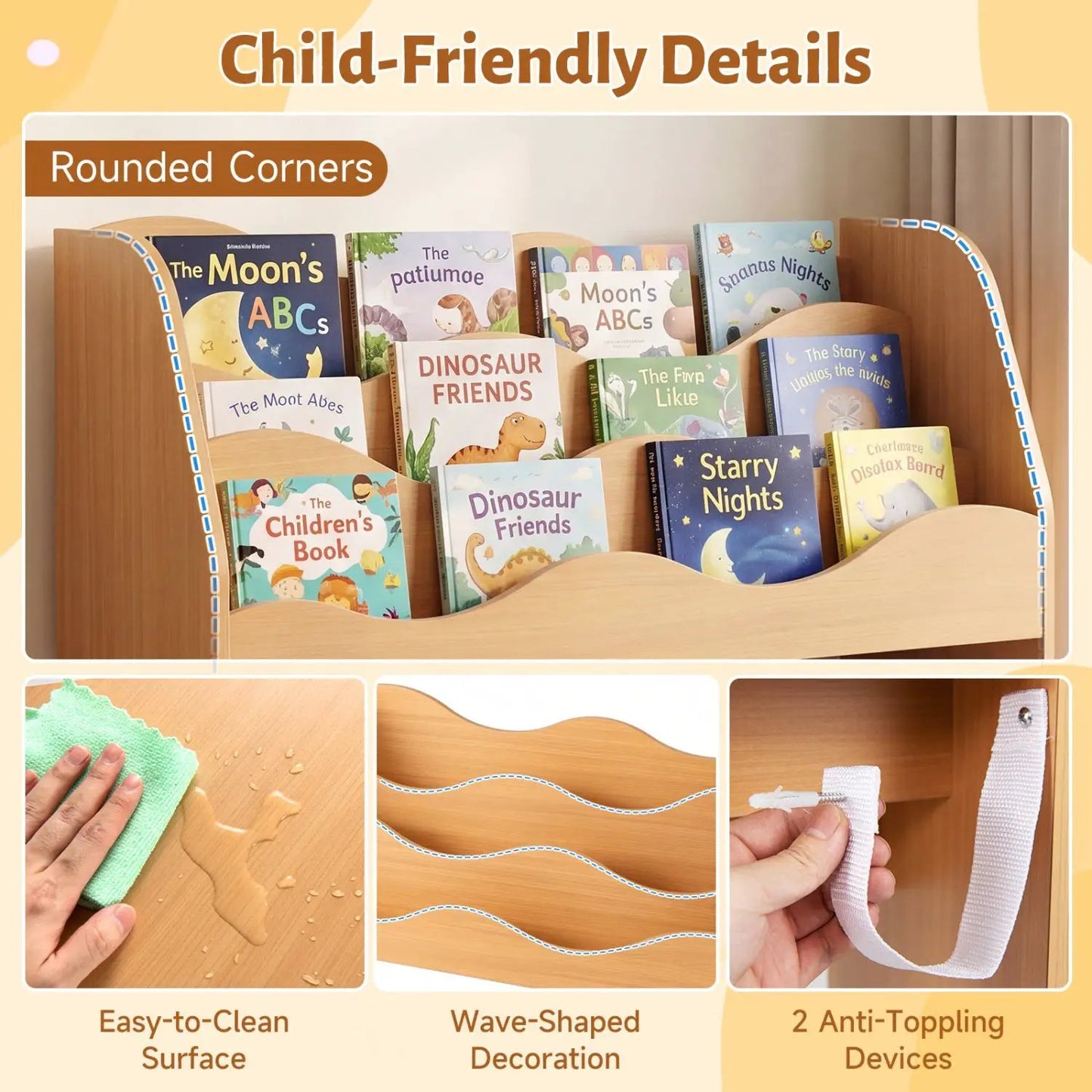 Kids Storage Organizer with Drawers and Bookshelf