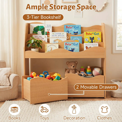 Kids Storage Organizer with Drawers and Bookshelf
