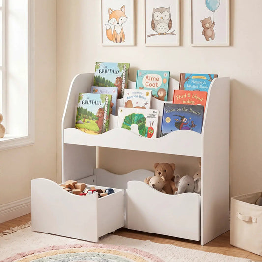 Kids Storage Organizer with Rolling Drawers and Bookshelf in white wood by DirectDeals on Tampa Home & Garden Store