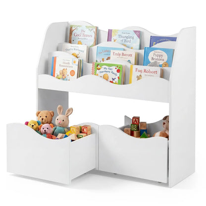 Kids Storage Organizer with Drawers and Bookshelf