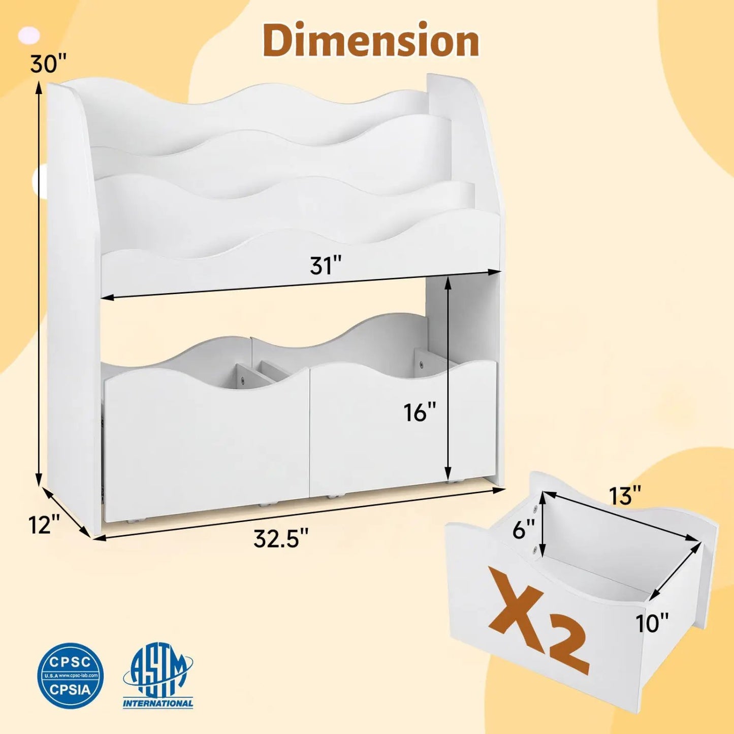 Kids Storage Organizer with Drawers and Bookshelf