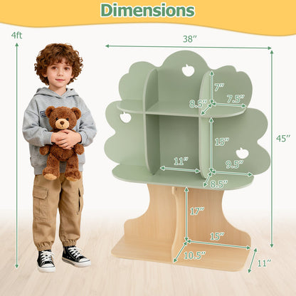 Kids Tree Bookshelf 45" Tall Freestanding Bookcase with Open Shelves-Green