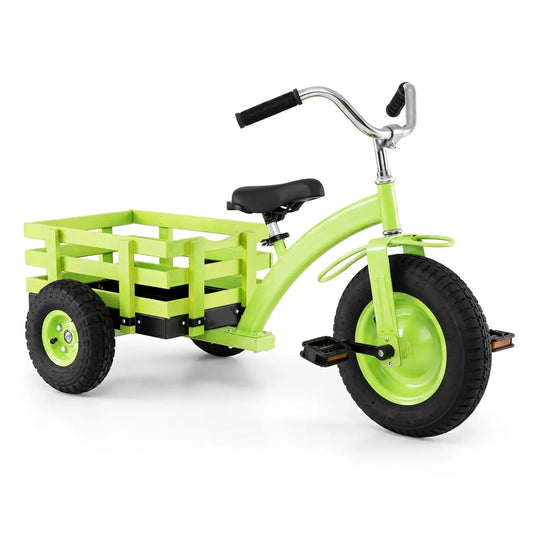 Kids tricycle DirectDeals with 15-inch inflatable tires, lime green cargo bed, black seat on Tampa Home & Garden Store
