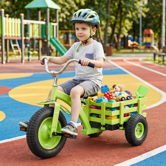 Kids Tricycle by DirectDeals with 15in inflatable tires, lime-green frame, helmet on Tampa Home & Garden Store