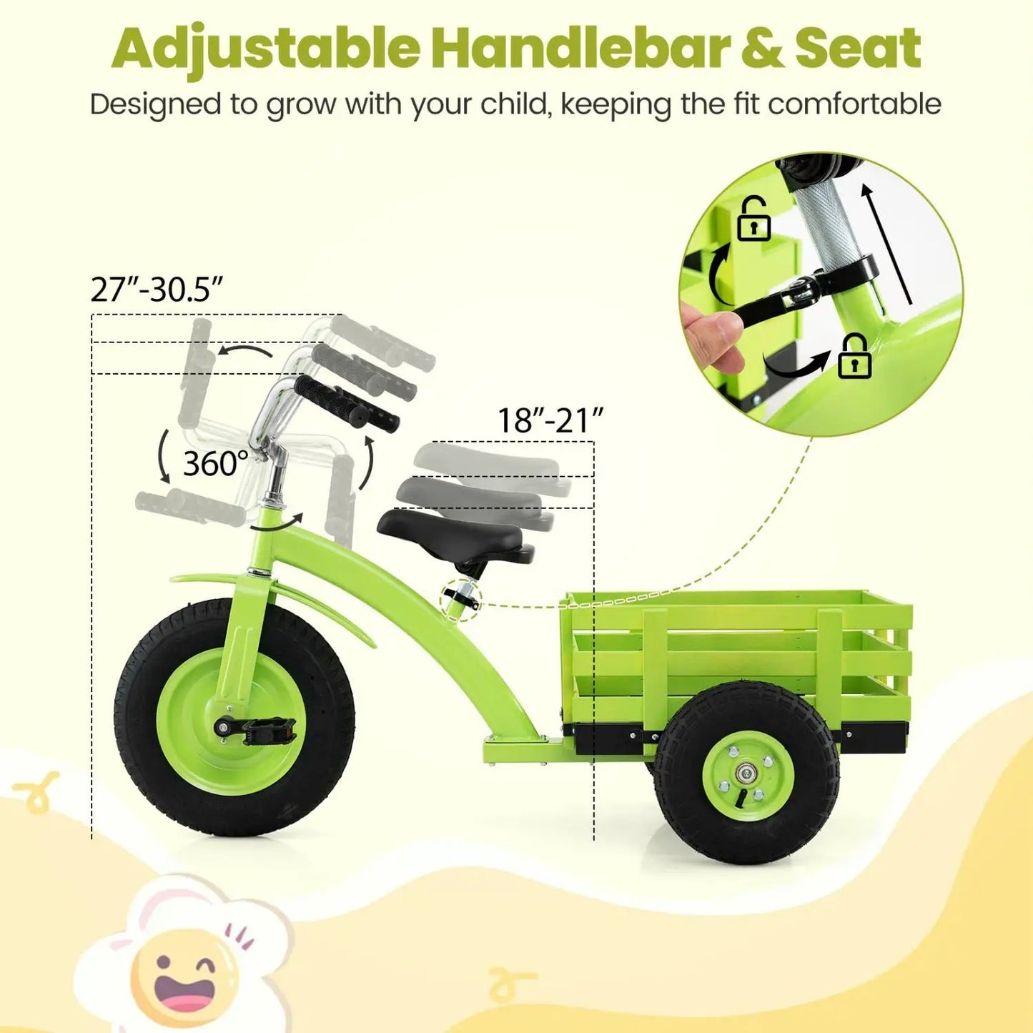 Kids Tricycle With 15-Inch Inflatable Rubber Tires