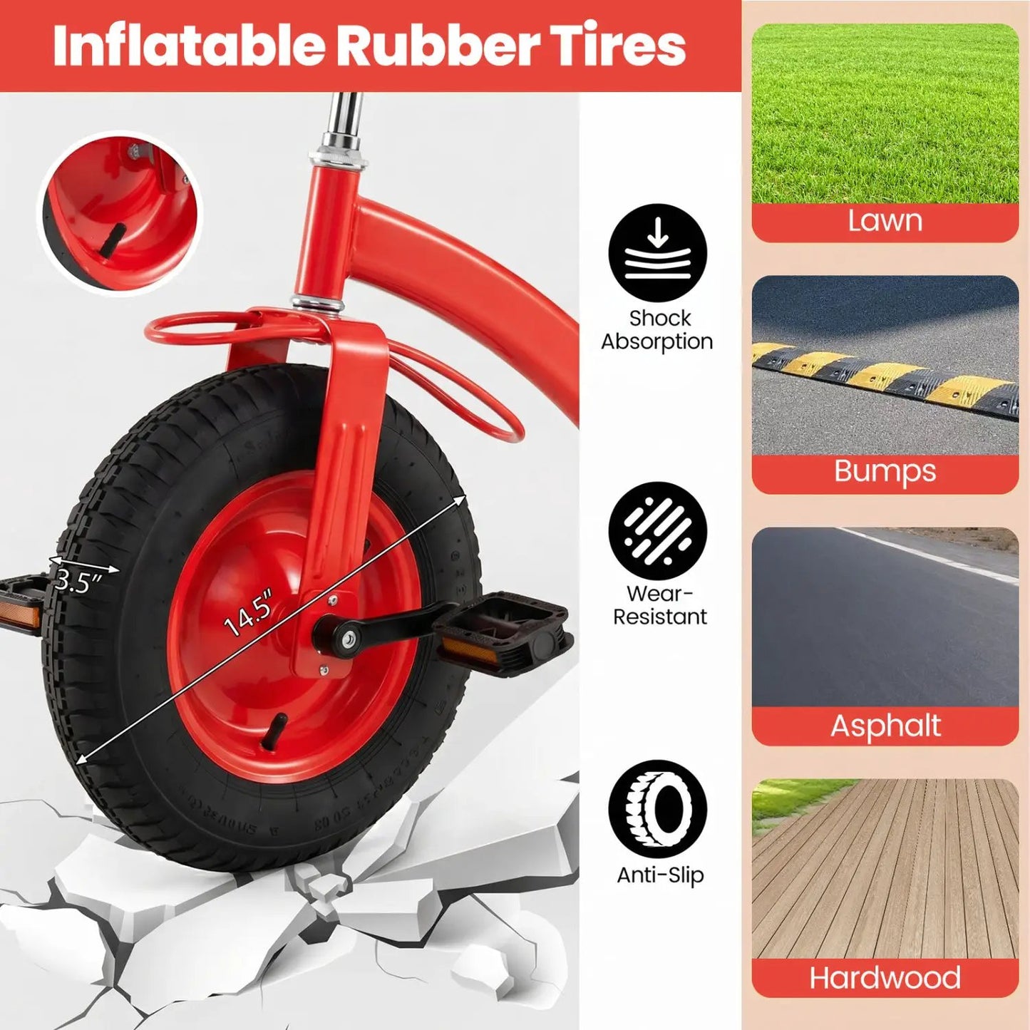 Kids Tricycle With 15-Inch Inflatable Rubber Tires