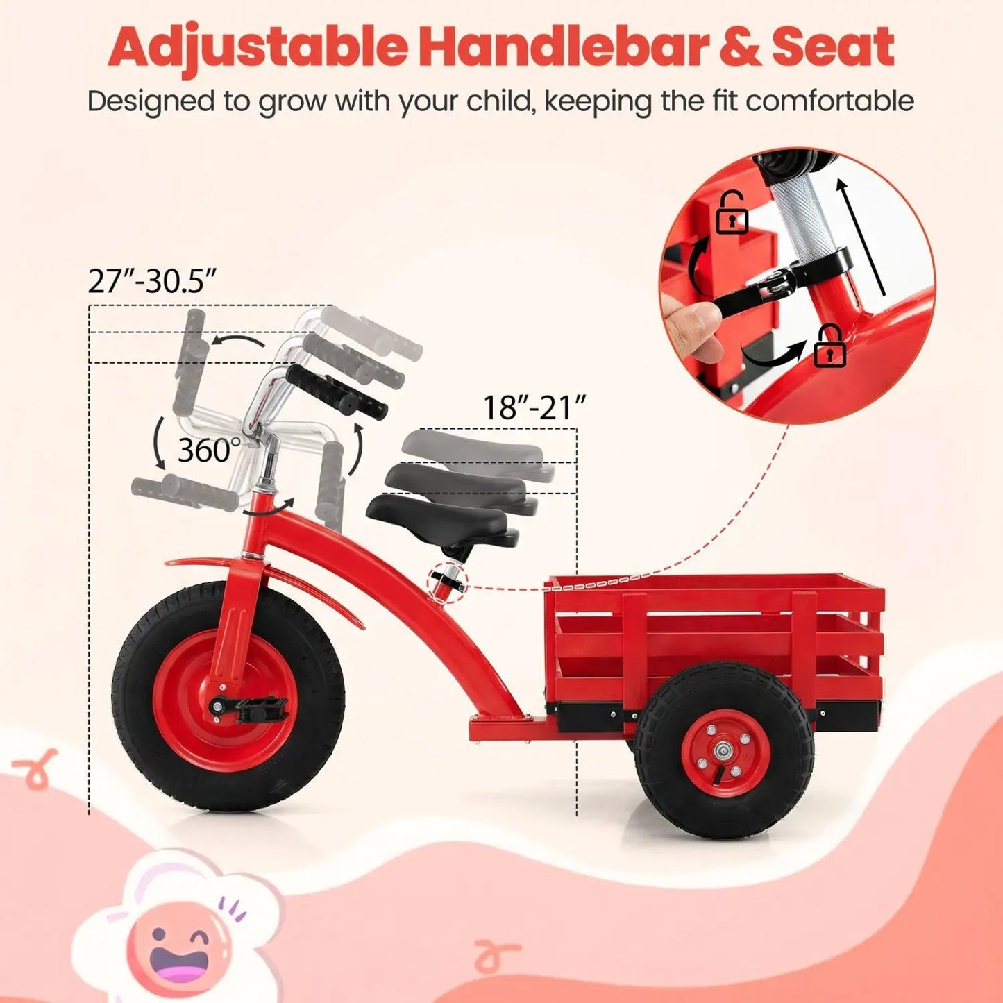 Kids Tricycle With 15-Inch Inflatable Rubber Tires