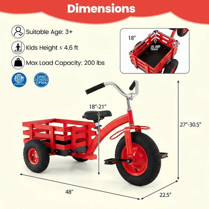 Kids Tricycle With 15-Inch Inflatable Rubber Tires
