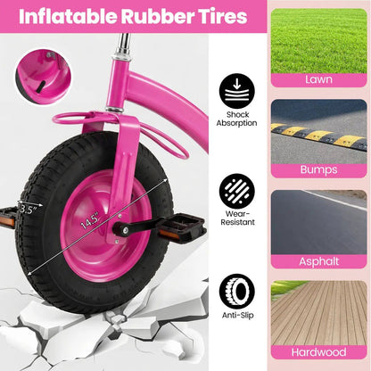 Kids Tricycle With 15-Inch Inflatable Rubber Tires