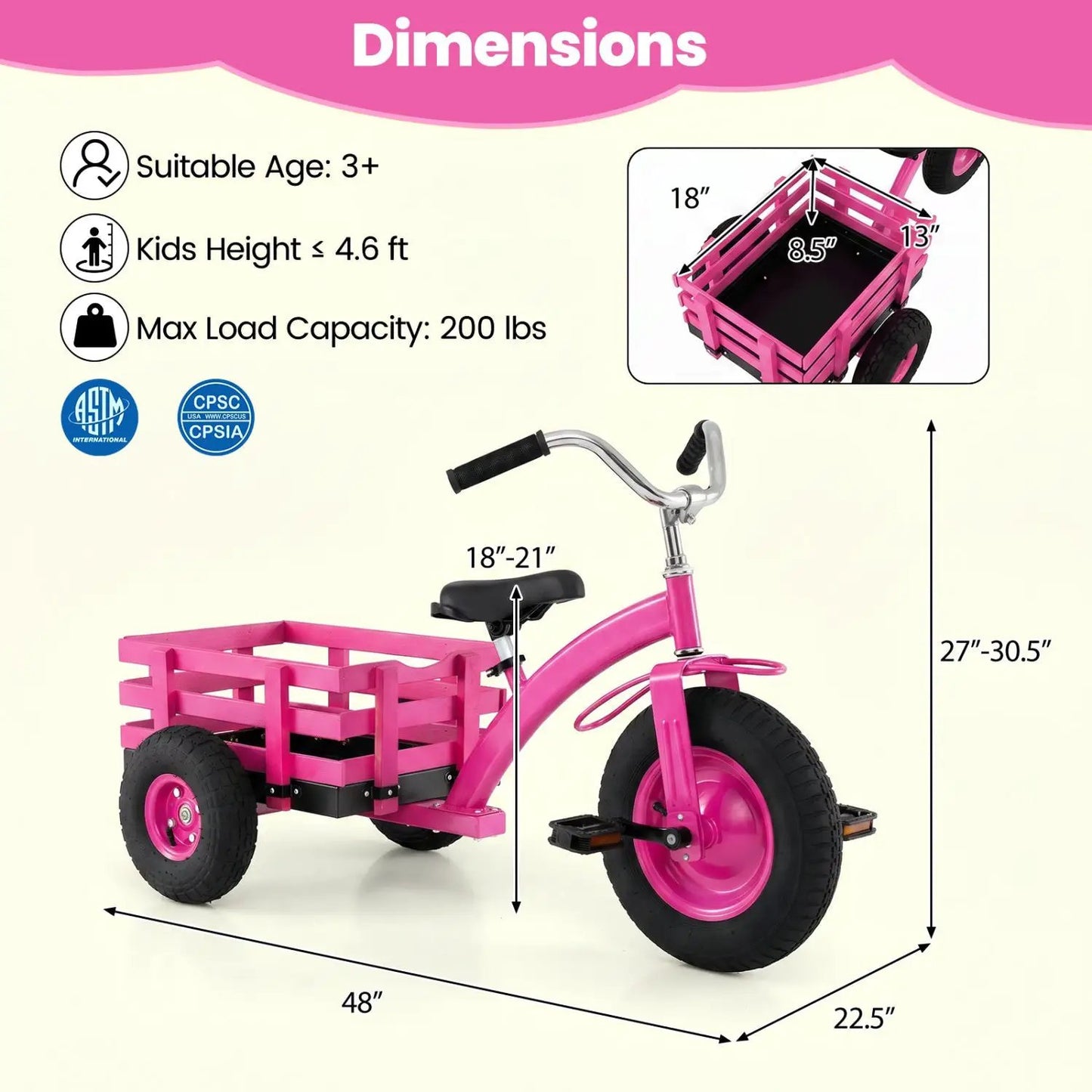 Kids Tricycle With 15-Inch Inflatable Rubber Tires