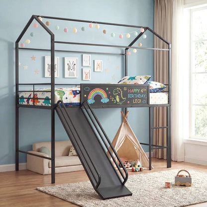 Kids Twin Loft Bed and Slide for Bedroom