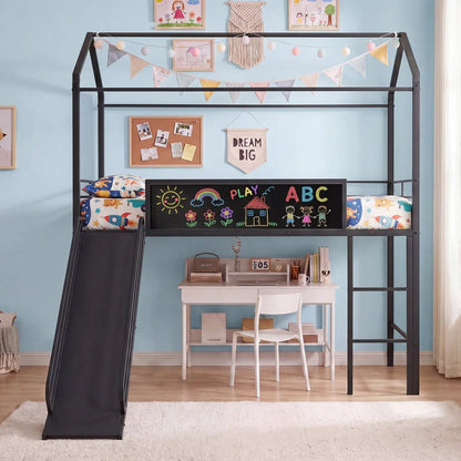 Kids Twin Loft Bed and Slide for Bedroom