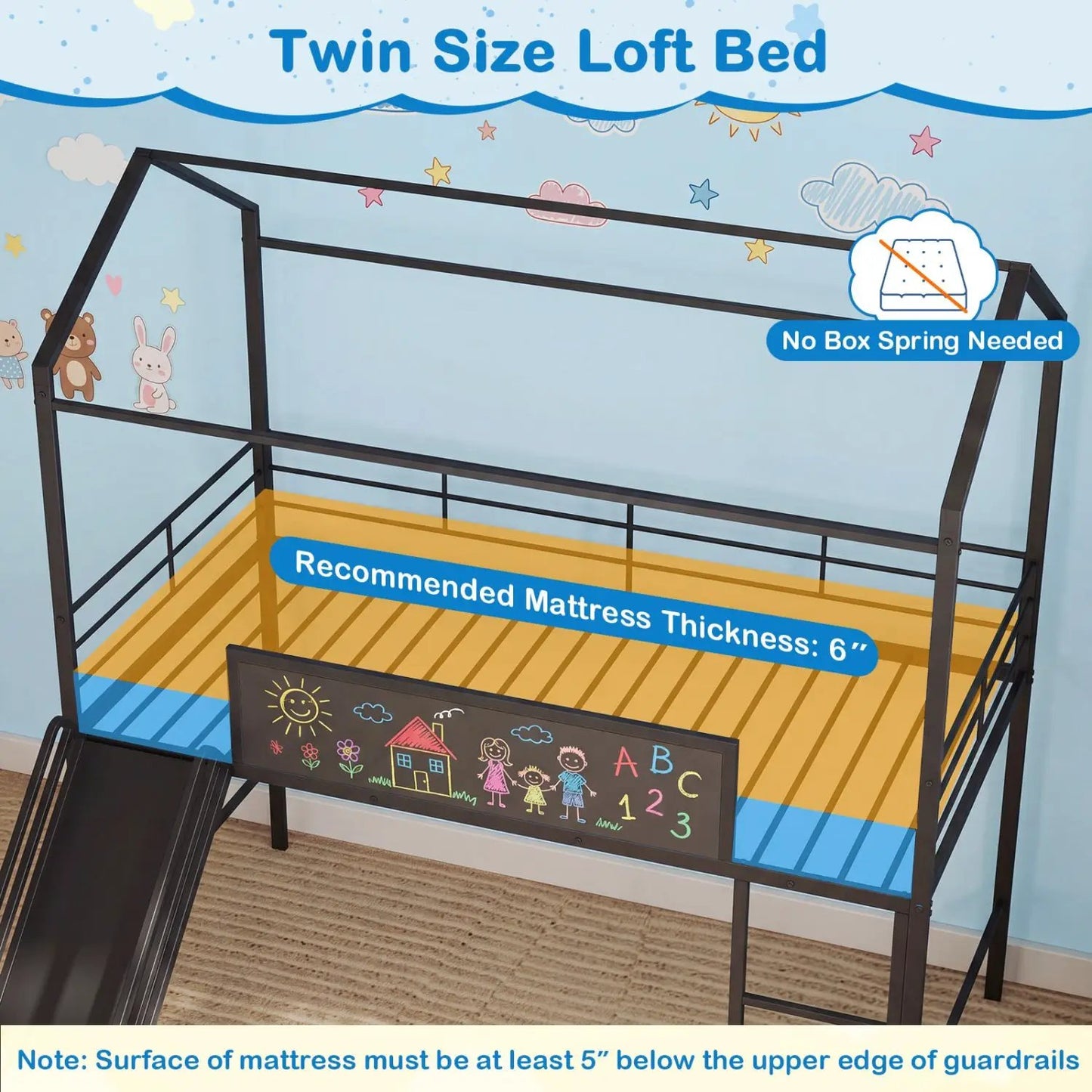 Kids Twin Loft Bed and Slide for Bedroom