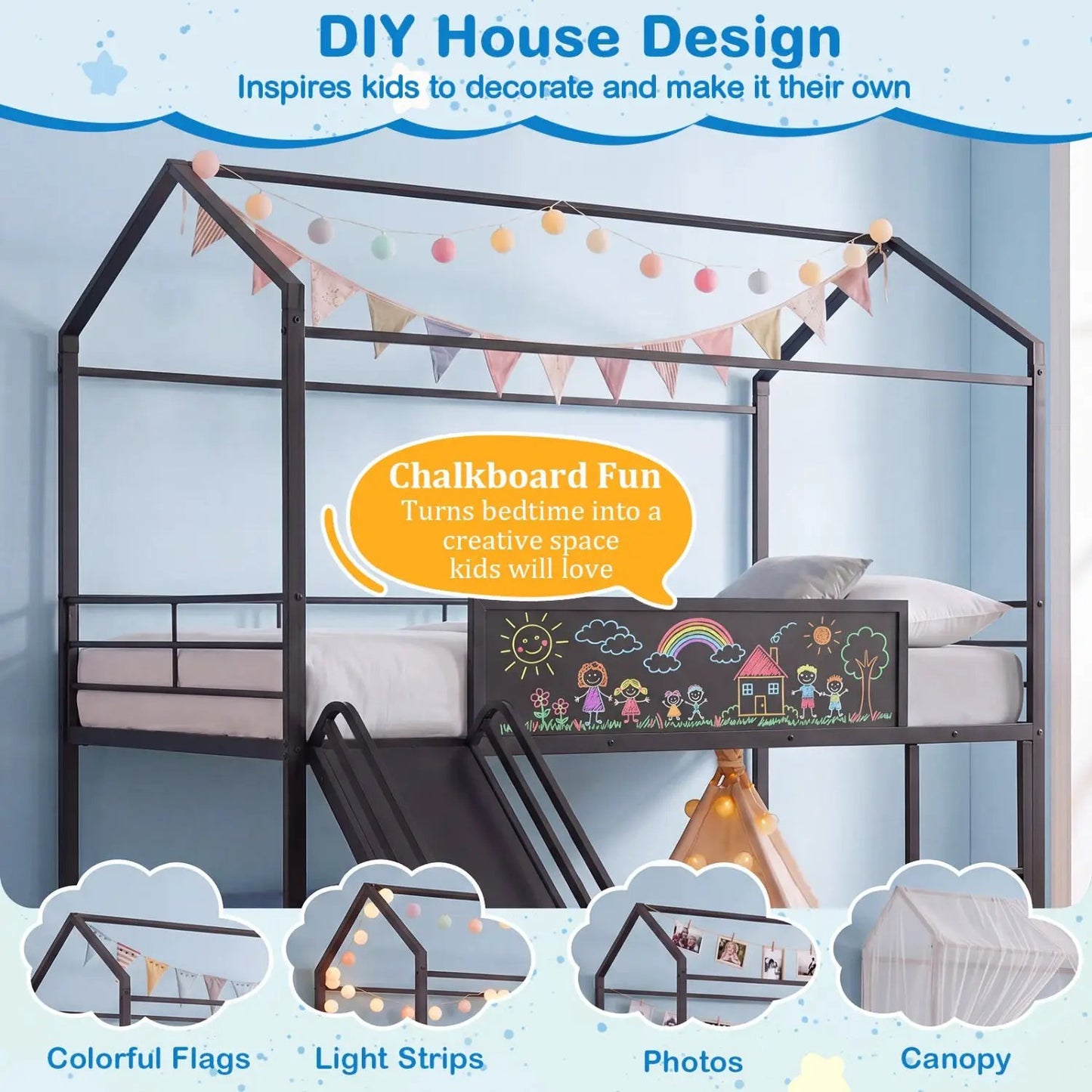 Kids Twin Loft Bed and Slide for Bedroom
