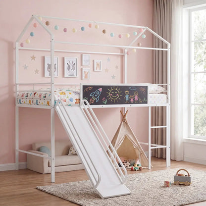 Kids Twin Loft Bed and Slide for Bedroom