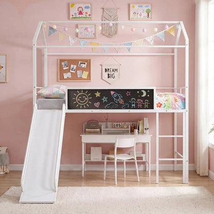 Kids Twin Loft Bed and Slide for Bedroom
