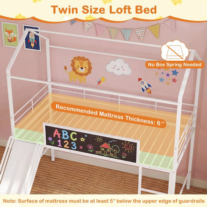 Kids Twin Loft Bed and Slide for Bedroom