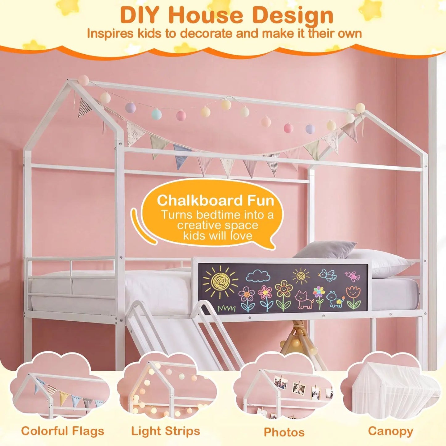 Kids Twin Loft Bed and Slide for Bedroom