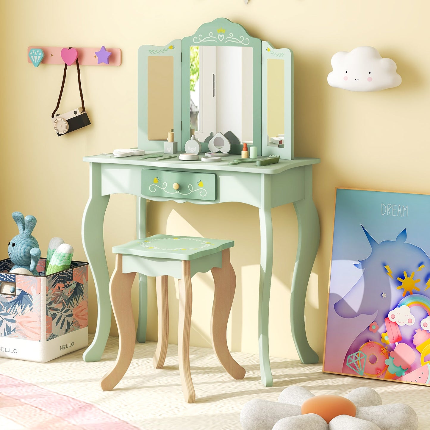 Kids Vanity Set with Tri-folding Mirror