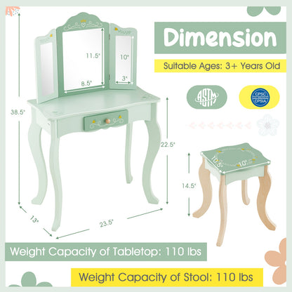 Kids Vanity Set with Tri-folding Mirror