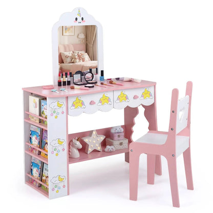 Kids Vanity Set Princess Makeup Table and Mirror