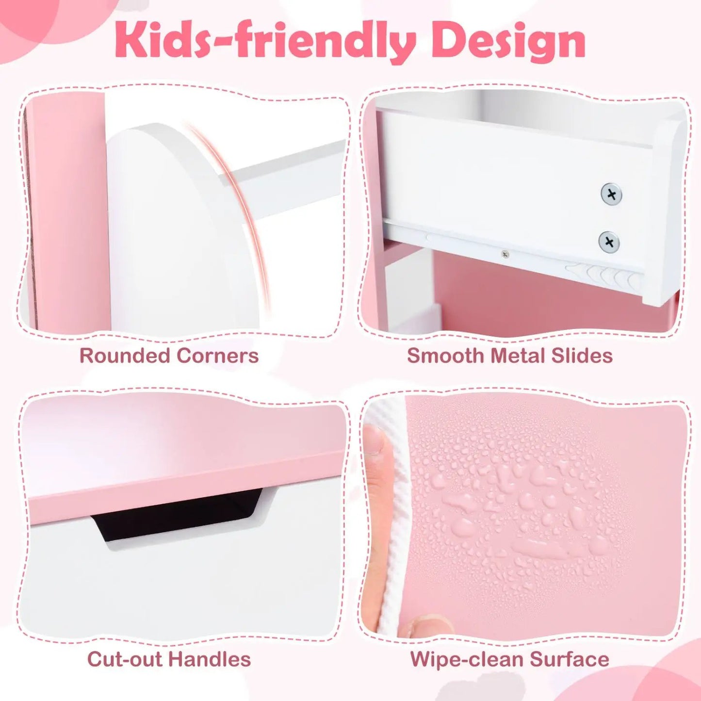 Kids Vanity Set With Chair and Mirror Desk